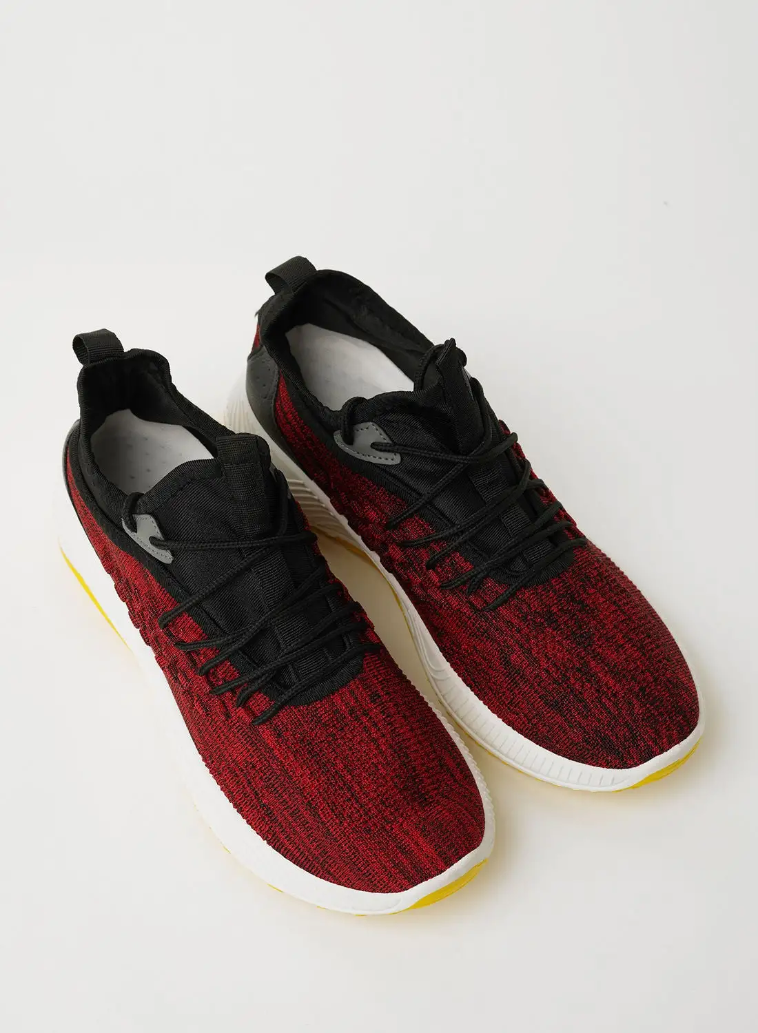 QUWA Mesh Detail Lace-Up Low Top Sneakers Red/Black