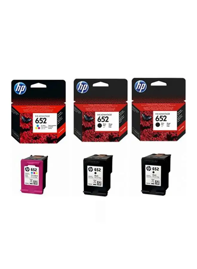 HP Pack of 3  (2-Piece 652 Black + 1 PC 652 Tricolor) Original Ink Cartridge Tricolour & Black