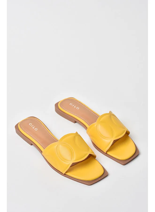 Aila Solid Pattern Broad Strap Flat Sandals Yellow