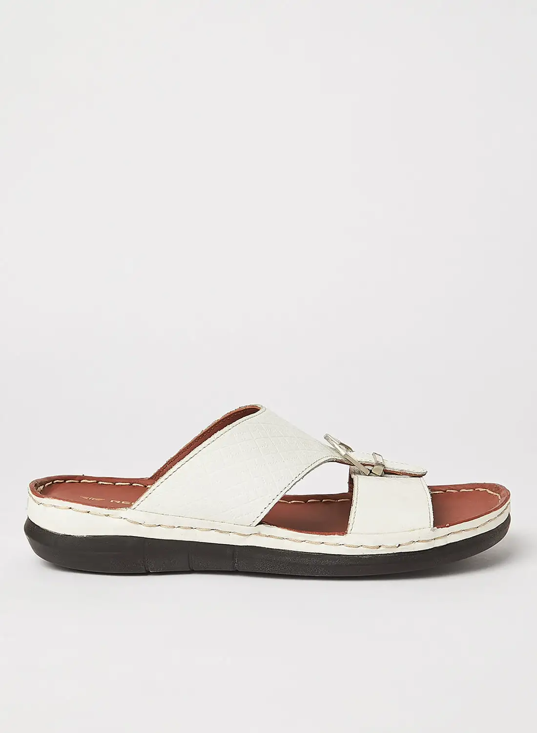 Red Tape Patterned Buckle Detail Arabic Sandals White