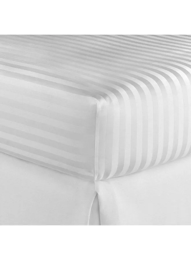 Hotel Linen Klub Twin Fitted Sheet - 100% Cotton 600Tc 1INCH Stripe Sateen Weave with elasticized deep pocket Cotton White 100x200 +25cm