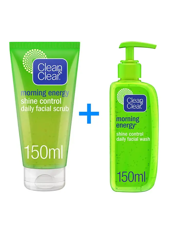 Clean & Clear Morning Shine Control Daily Facial Wash With Scrub Free 150+150ml