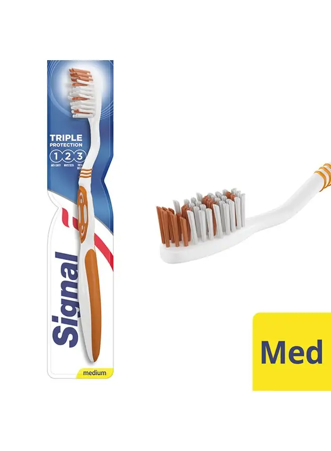 Signal Triple Protection Toothbrush Cleans Teeth And Massages Gums Medium Gentle Plaque Removal Multicolour Medium