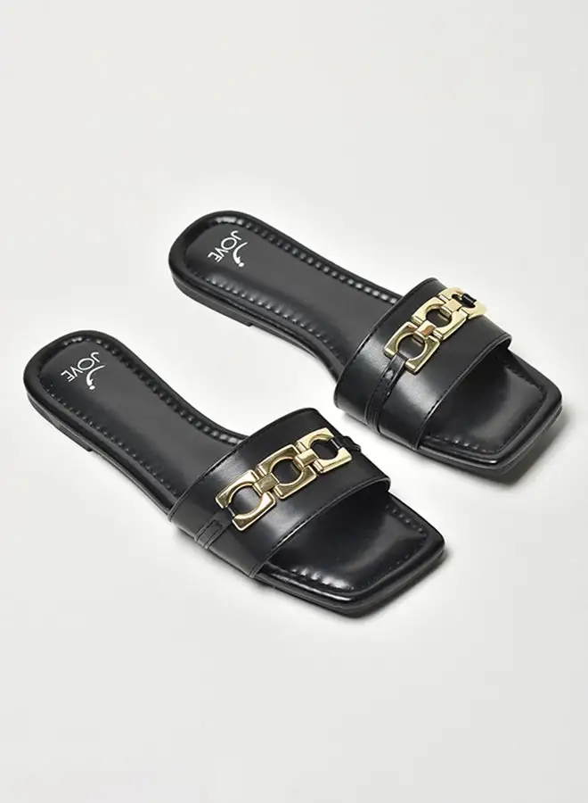 Jove Embellished Broad Strap Flat Sandals Black/Gold