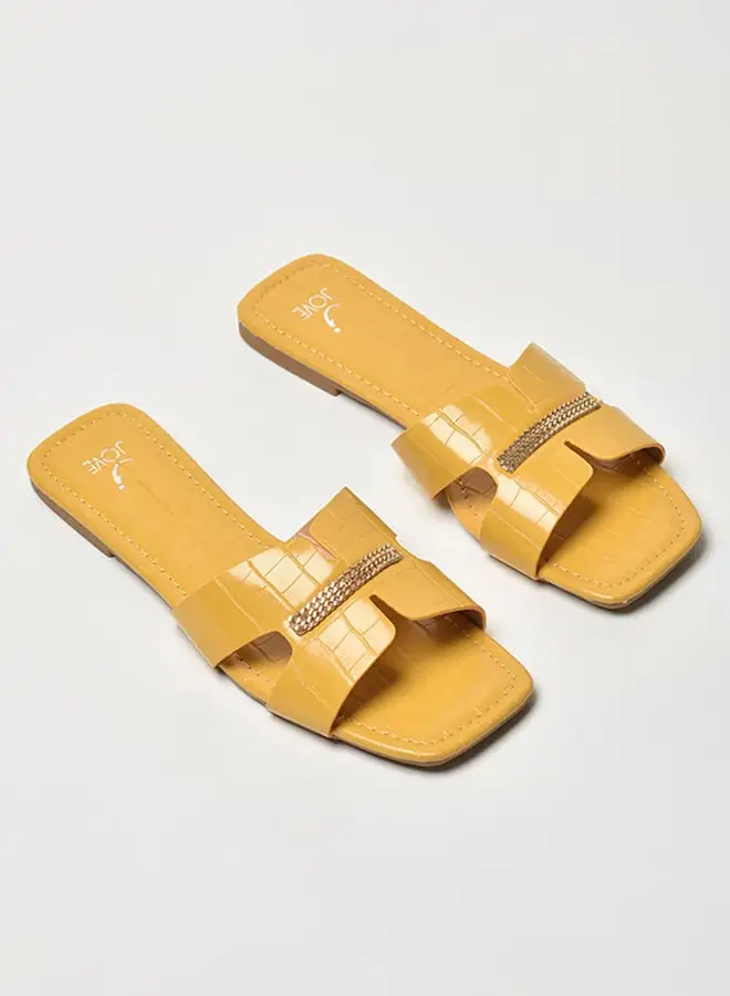 Jove Broad Strap Flat Sandals Mustard