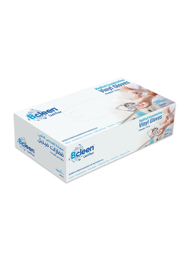 Bcleen Vinyl Powder Free Medical Exam Small Gloves 100 Count  White