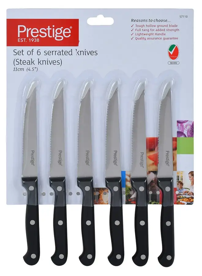 Prestige 6-Piece Steak Knife Set Black/Silver 11cm