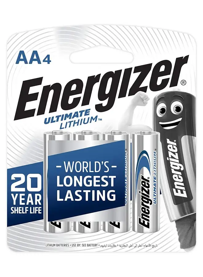 Energizer Energizer Ultimate Lithium AA Batteries Pack of 4 Silver