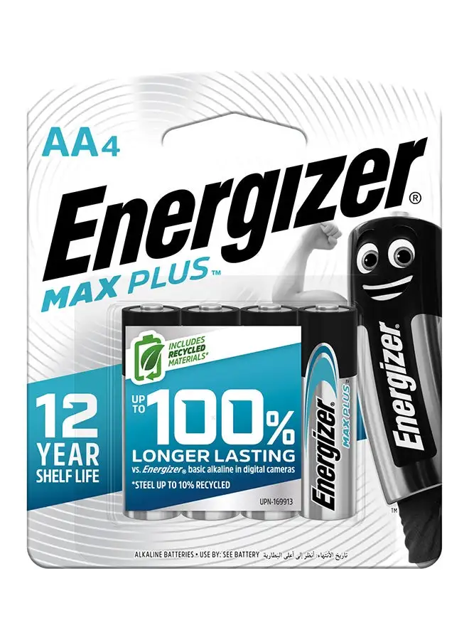 Energizer Energizer Max Plus Alkaline AA Batteries - Pack Of 4 Grey/Black/Silver