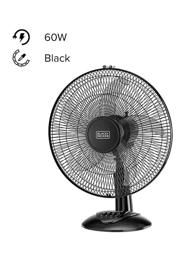 BLACK+DECKER 60W Desk Fan 16 Inch Diameter, 90° Wide Swing 3 Speed And 5AS Blade, For The Perfect Temperature FD1620-B5 Black