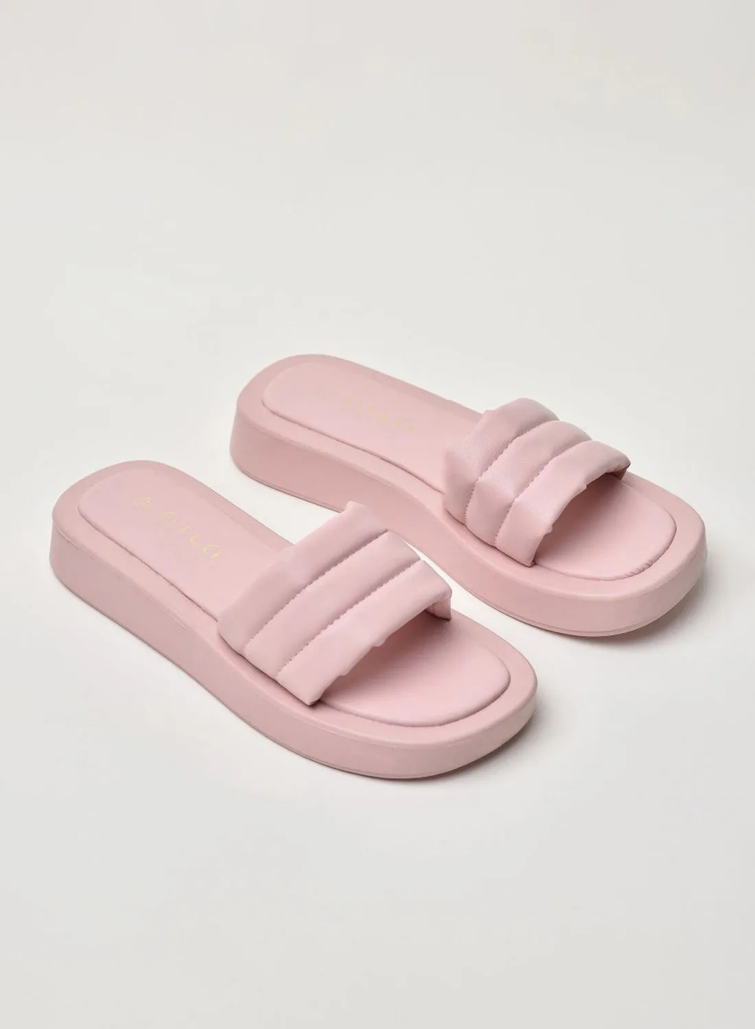 Aila Striped Pattern Broad Strap Platform Sandals Pink