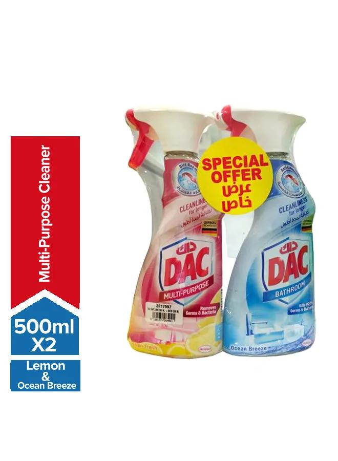 Dac Multi-Purpose Cleaner Trigger Spray With Dirt Repel Technology And Long-Lasting Cleanliness Rose With Bathroom Cleaner Trigger Spray Kills 99% Of Germs And Bacteria With Limescale Repel Technology And Long-Lasting Cleanliness Ocean Breeze 1Liters