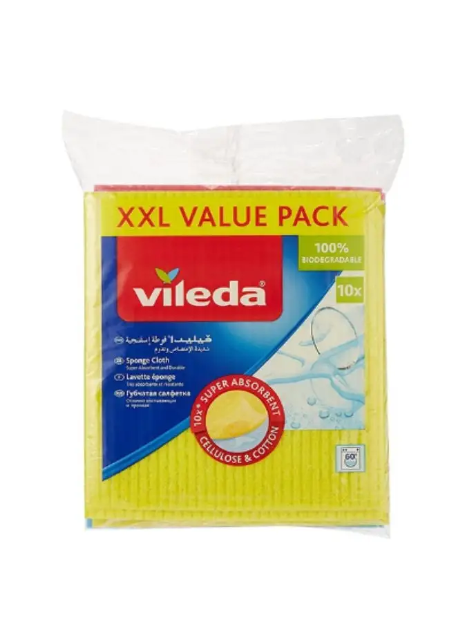 Vileda Sponge Cloth XXL Value Pack 10 Pcs 100% Natural Materials, Super Absorbent, Durable Assorted Color 18x20cm