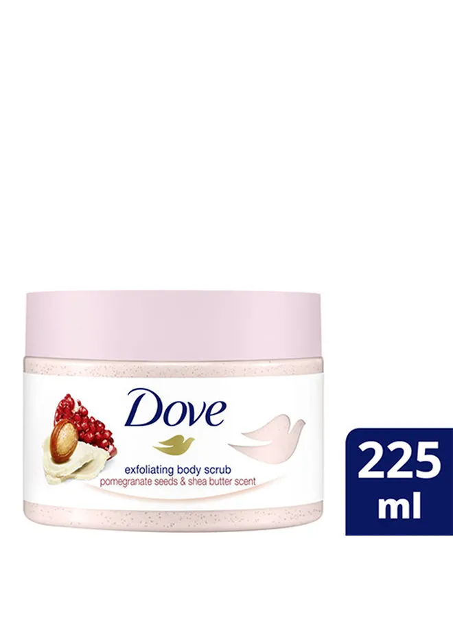 Dove Exfoliating Body Scrub For Natural Silky Skin With Pomegranate And Shea Butter Providing Lasting Nourishment Pink 225ml