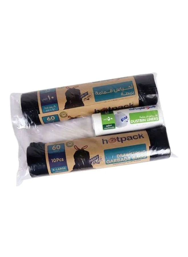 Hotpack Hotpack Heavy Duty Drawstring Garbage Bags 2 Rolls 30 Gallon, 60x90cm, 20 Pieces + Heavy Duty DustbinWhite Bag Roll Small 10 Gallon, 45x55cm 1 Roll FREE Multicolour