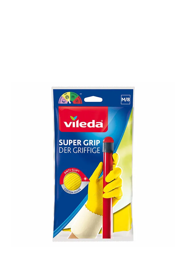 Vileda Reusable Gloves Super Flexible Waterproof Rubber Tear Resistant Excellent Grip Medium Yellow متوسط