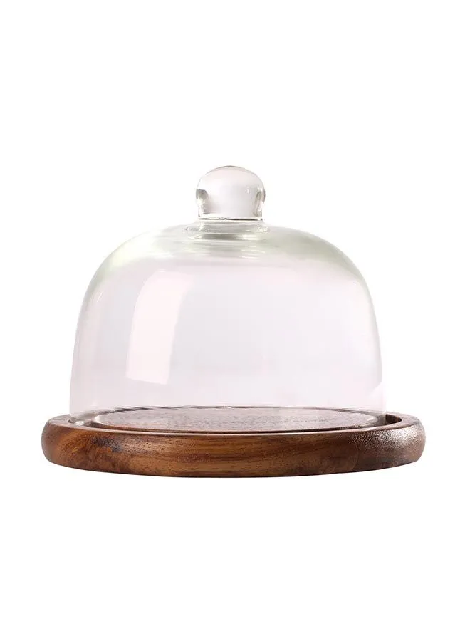 BILLI Wooden Butter And Cheese Dish With Glass Dome Brown/Clear Standard 