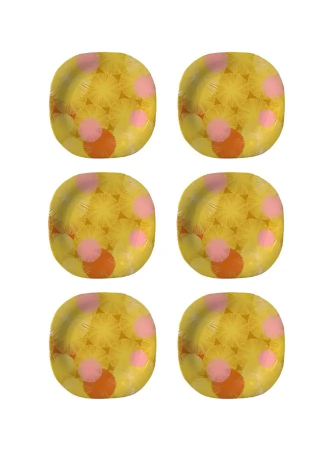 Luminarc 6-Piece Printed Dessert Plates Yellow/Pink 6x19cm