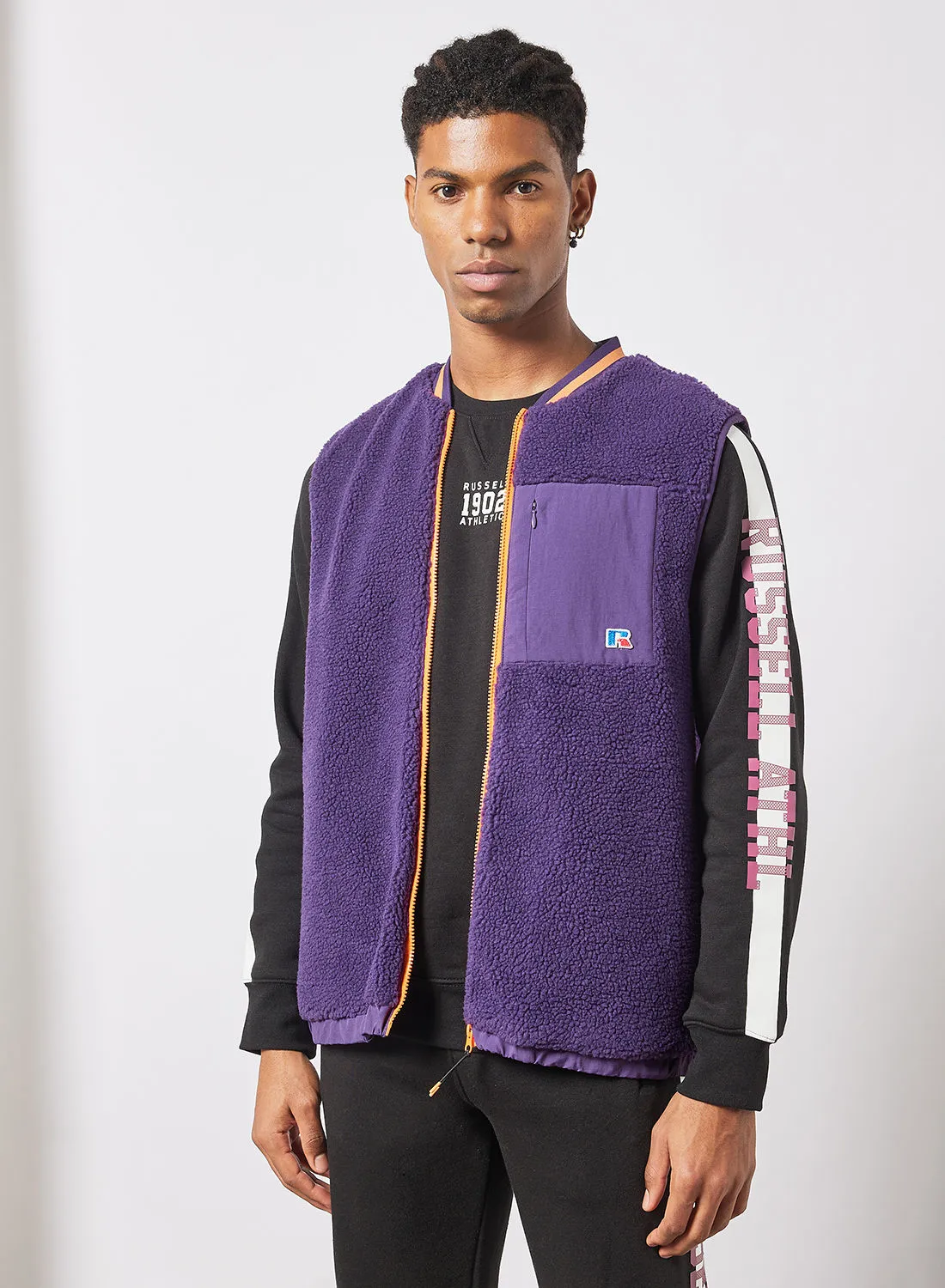 Russell Athletic Kelsy Zip Thru Sherpa Gilet Purple