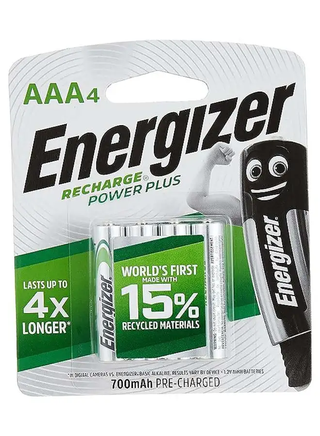 Energizer Energizer Rechargeable  Power Plus AAA Batteries Pack of 4 Silver