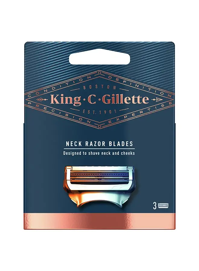 Gillette Pack of 3 King C Neck Shaving Razor Blades With Skin Guard