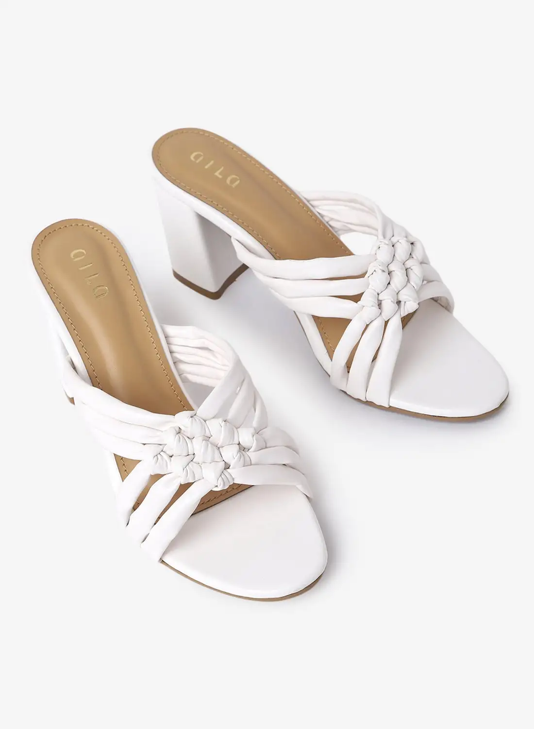 Aila Knotted Criss-Cross Strap Heeled Sandals White