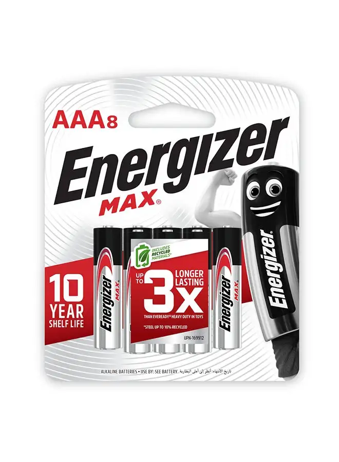 Energizer Energizer Max Alkaline AAA Batteries - Pack Of 8 Silver/Black