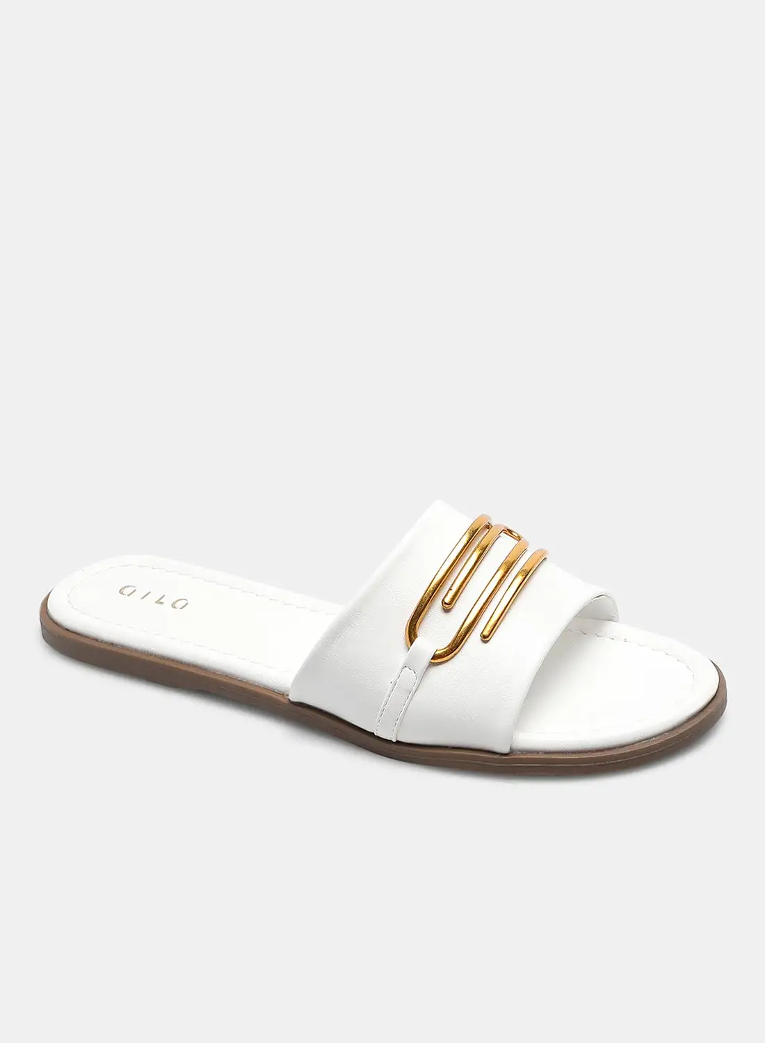 Aila Solid Pattern Buckle Detail Strap Slides White