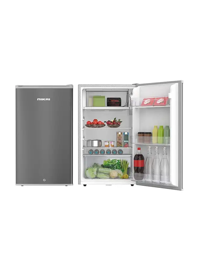 NIKAI 130L Gross / 90L Net, Single Door Mini Refrigerator, Chiller And Veg. Compartment, 2 Glass Shelves And Bottle Storage Racks, Compact Small Size Beverage Fridge, Child Lock, Best For Home, Office, Bedroom 281 kW NRF130SS1 Grey