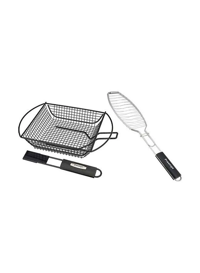 Prestige BBQ Vegetable And Shrimp Basket With Reversible Fish Grill Silver/Black 30cm