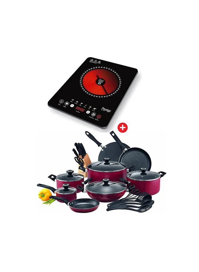 Prestige 25-Piece Non-Stick Cookware Set + Single Infrared Cooker Multicolour 20Liters