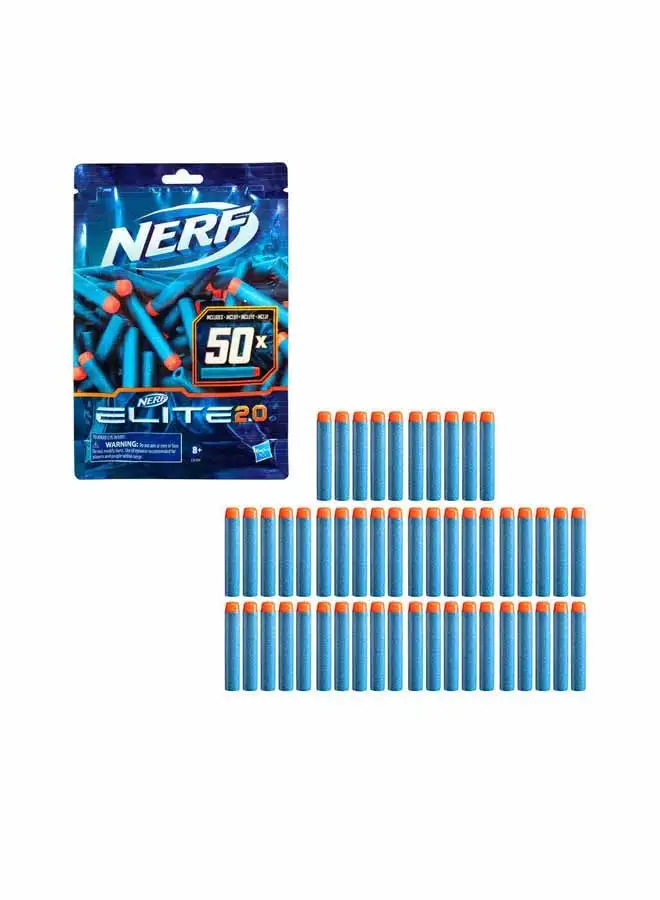 NERF Nerf Elite 2.0 50-Dart Refill Pack - 50 Official Nerf Elite 2.0 Foam Darts - متوافق مع جميع Nerf Blasters التي تستخدم Elite Darts