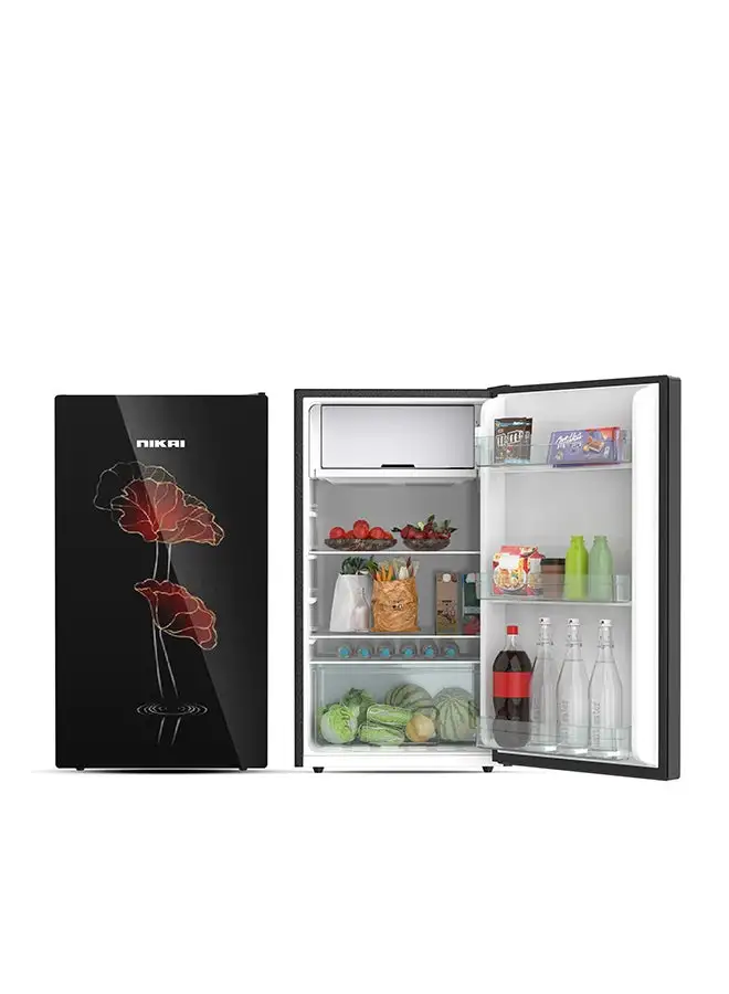 NIKAI 140L Gross / 90L Net, Single Door Refrigerator With Glass Finish, 2L Bottle Holder, Glass Shelves, Separate Chiller Compartment, Ideal Mini Fridge For Home, Kitchen, Bedroom, Office And Bar 282 kW NRF140G Black