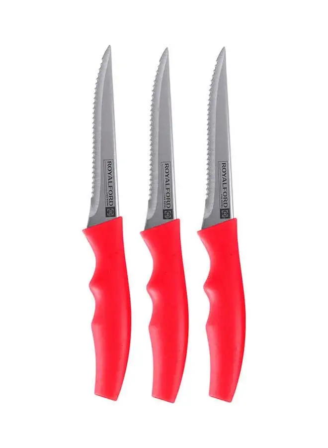 Royalford 3-Piece Steak Knife Set And Teeth Blade Red 13cm