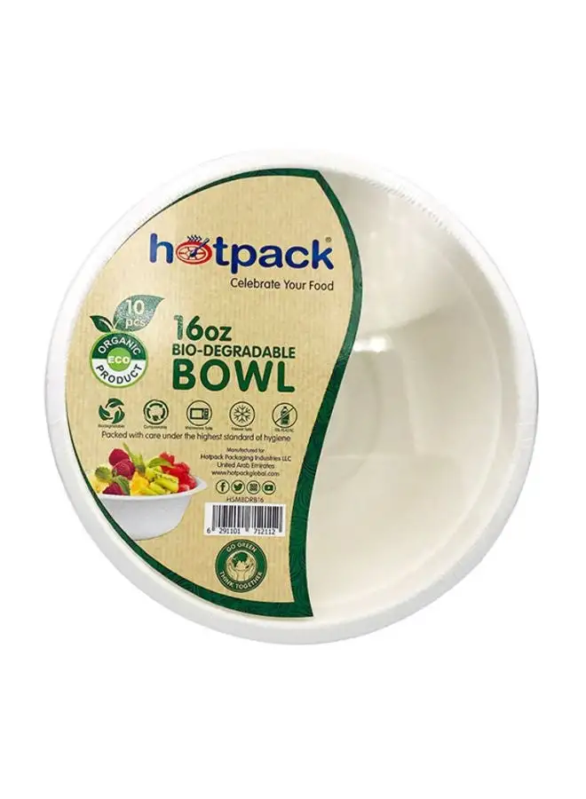 Hotpack 10-Pieces Bio Degradable Pulp Bowl White