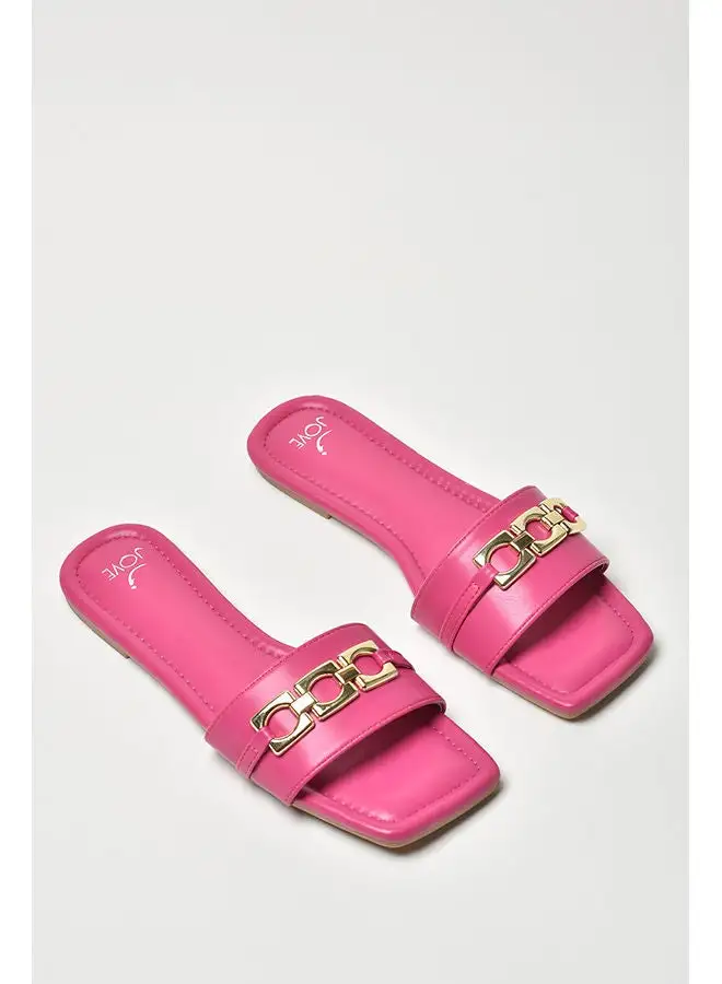 Jove Embellished Broad Strap Flat Sandals Dark Fuchsia/Gold