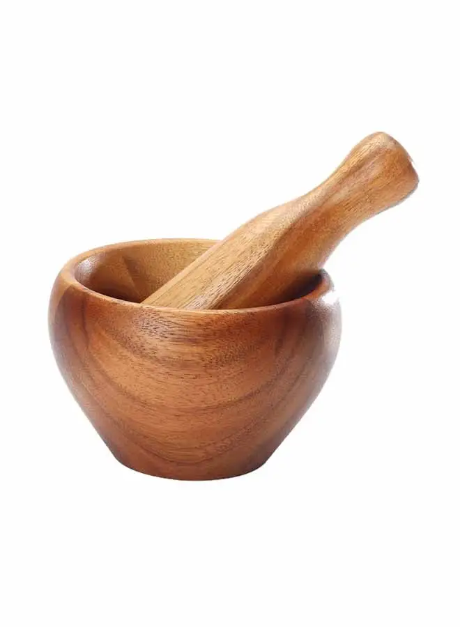 BILLI Wooden Mortar And Pestle Brown 15 x15 x 9.4centimeter