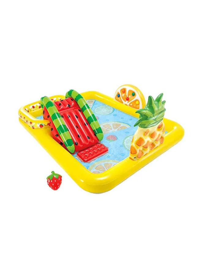 INTEX Inflatable Printed Unisex Fun N Fruity Play Center Swimming Pool With Water Slide, Splash Summer Fun Water Play Includes Drain Plug And Repair Patch 244x191x91cm