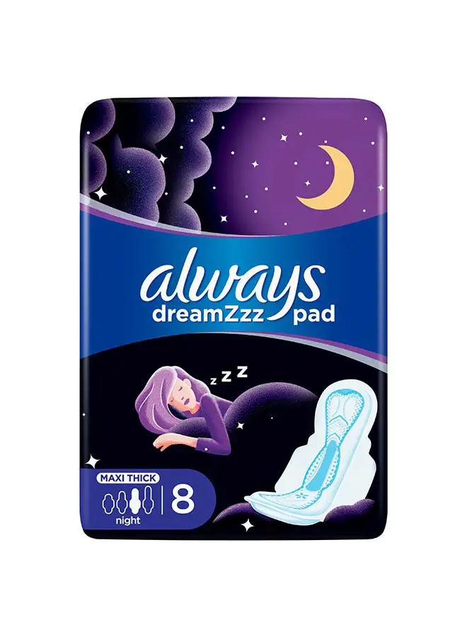 Always Cool And Dry Maxi Thick Night Sanitary Pads With Wings 8 Count