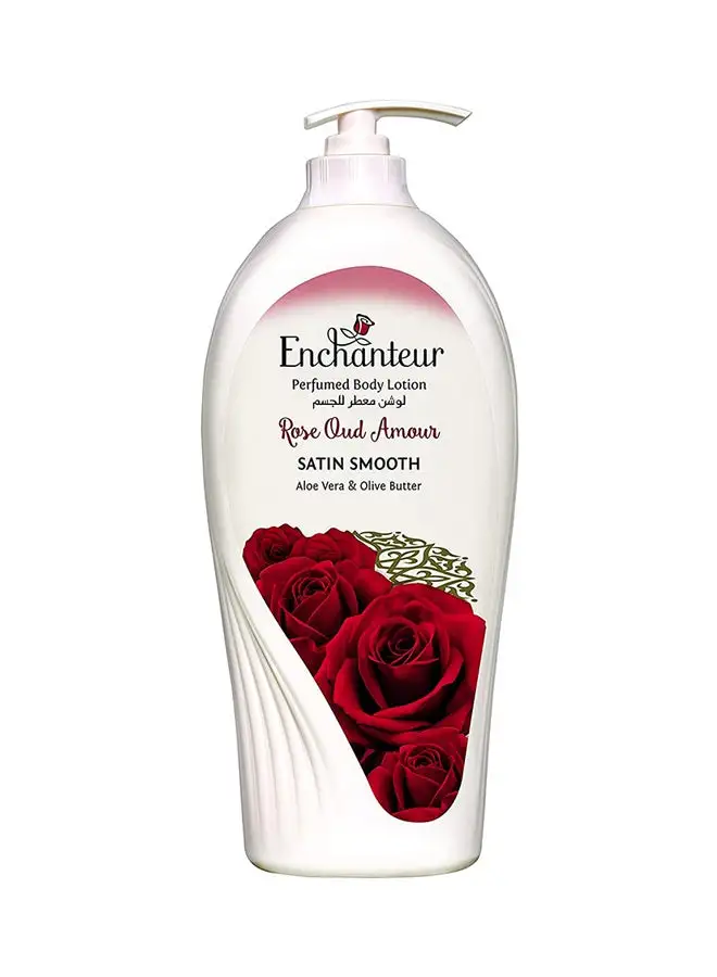 Enchanteur Satin Smooth - لوشن برائحة العود والورد مع الصبار وزبدة الزيتون للحصول على بشرة ناعمة الملمس ، لجميع أنواع البشرة 750 مل