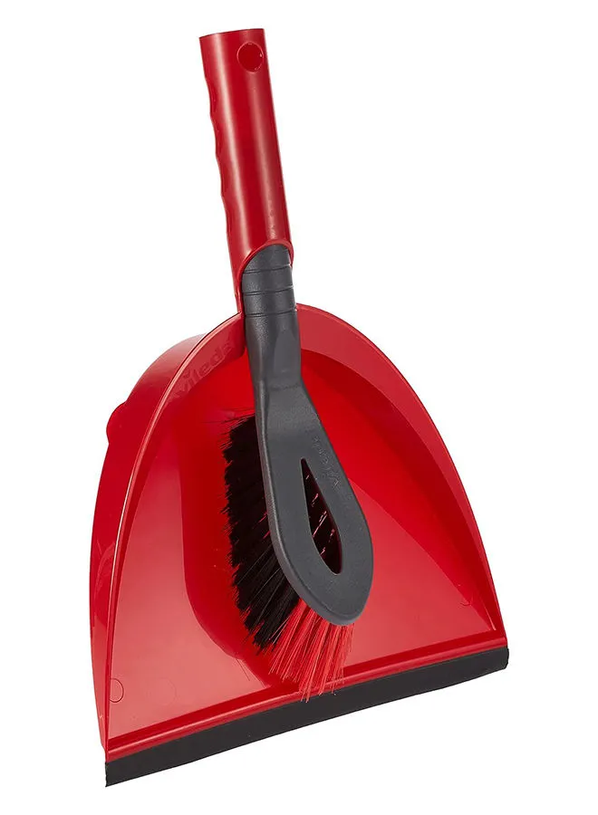 Vileda 2x1 Short Handle Dustpan Standard – Dustpan And Brush, Ultra-Thin Black Fibers,  Red Fibers, Ergonomic, Versatile, - Red & Black (25 x 5 x 35 cm) Red/Black/Grey