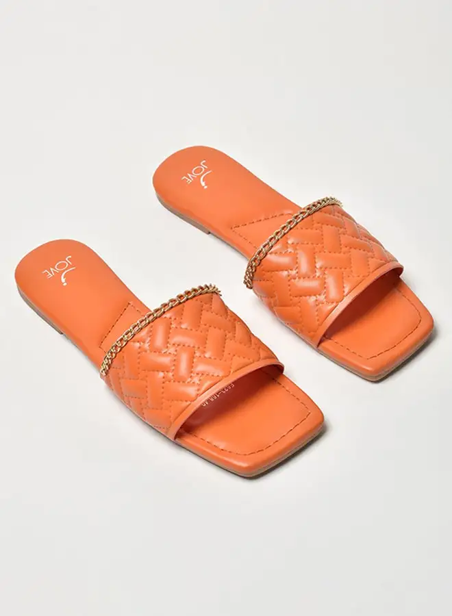 Jove Quilted Pattern Broad Strap Flat Sandals Orange