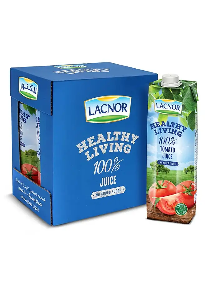 Lacnor Healthy Living 100 Percent Tomato Juice, No Added Sugar 1Liters Pack of 6