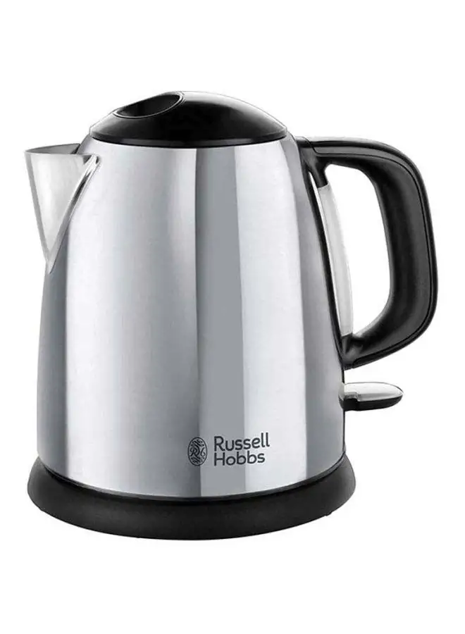 Russell Hobbs Victory Compact Electric Kettle Capacity, Rapid Boil, Perfect Pour Spout, Quiet Boil, Stainless Steel, Removable Filter, Perfect For Home And Office Use 1 L 2400 W 24990GCC Silver/Black