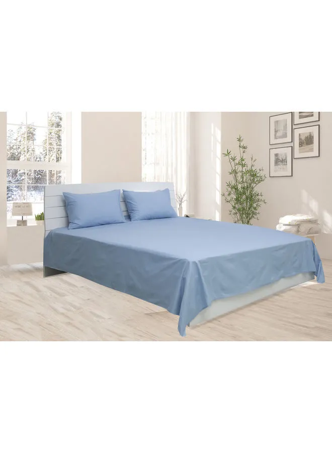 Hotel Linen Klub 3-Piece Flat Sheet With Pillowcases Cotton Blend Blue 200 x 240cm