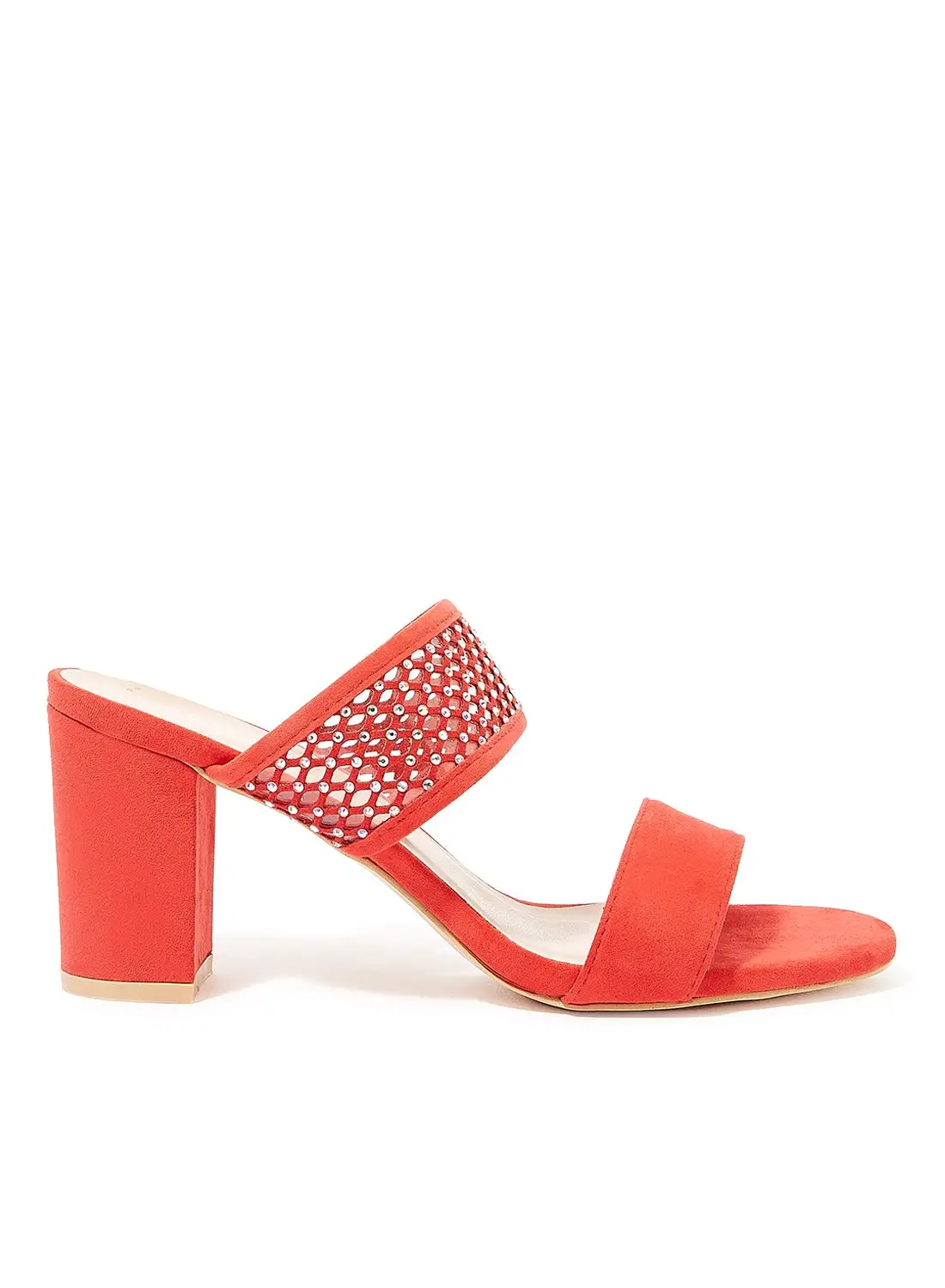 Ronnie Grey Embellished Mesh Faux Suede Sandals Red