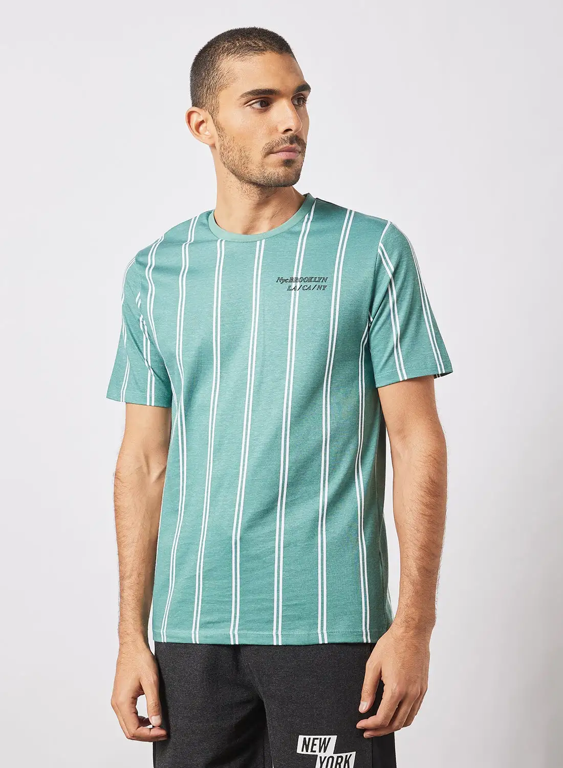 R&B Striped T-Shirt With Round Neck And Short Sleeves Pine Green