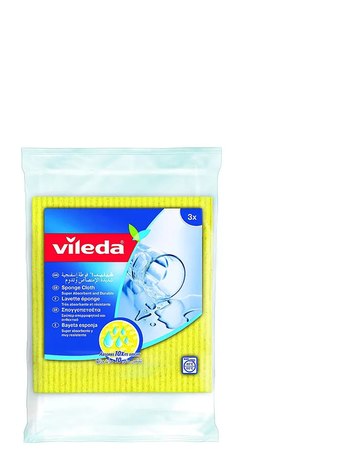 Vileda Sponge Cloth 3 Pcs 100% Natural Materials, Super Absorbent, Durable Multicolor 20x18cm