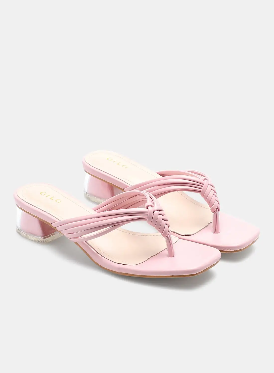 Aila Thong-Strap Slip-On Heeled Sandals Pink