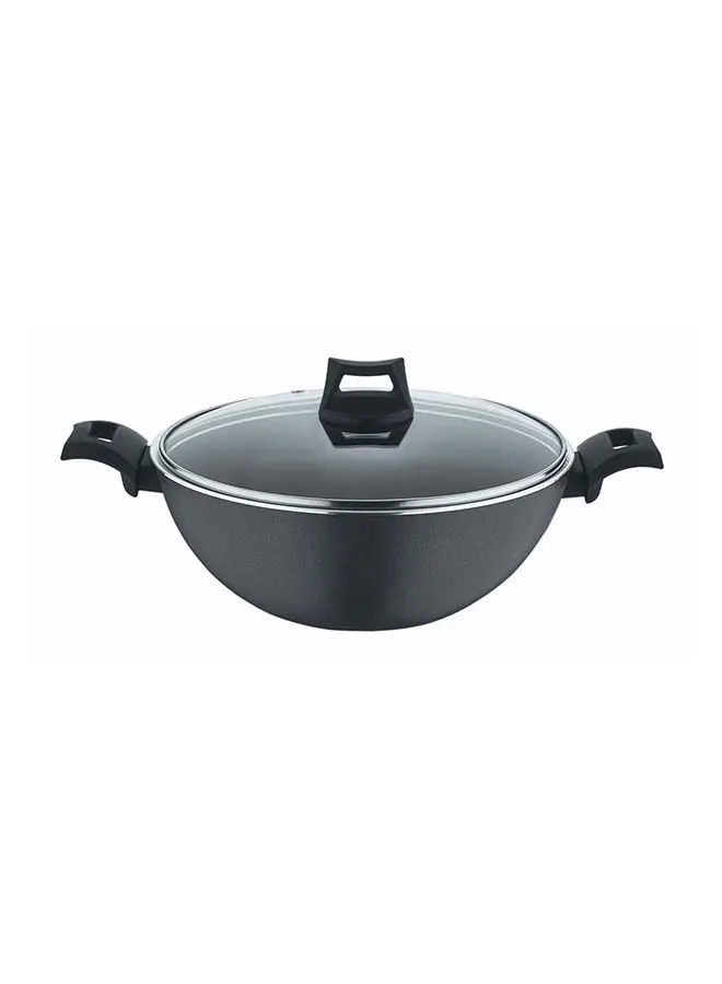 BLACK+DECKER Non-Stick Kadai & Wok Pan with Glass Lid and 5 Layer PTFE Non-Stick Spray Coating BXSKP26BME Black